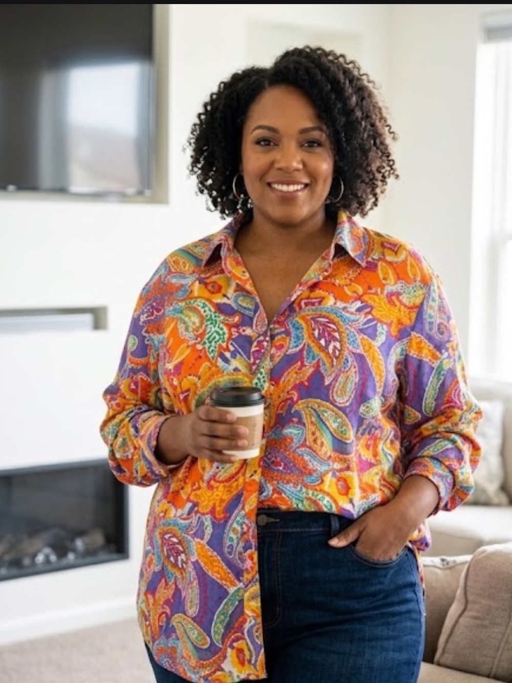 Lauren Ralph Lauren Vibrant Paisley Button-Up Blouse in Orange and Purple